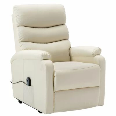 VidaXL Fauteuil inclinable Blanc crème Similicuir 5 VidaXL Fauteuil inclinable Blanc crème Similicuir – Image 3