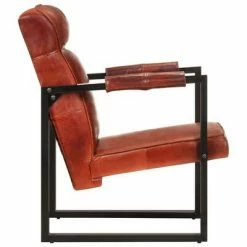 VidaXL Fauteuil 60x75x90 cm Marron foncé Cuir de chèvre véritable -Fauteuils Soldes image 3 325144