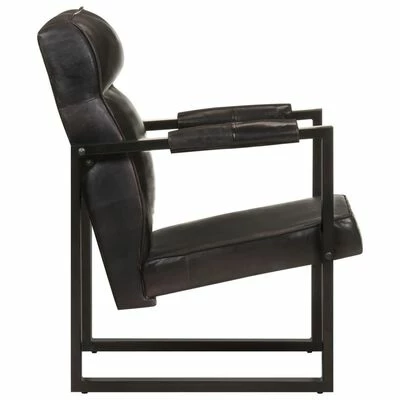 VidaXL Fauteuil 60x75x90 cm Noir Cuir de chèvre véritable 5 VidaXL Fauteuil 60x75x90 cm Noir Cuir de chèvre véritable – Image 3