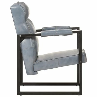 VidaXL Fauteuil 60x75x90 cm Gris Cuir de chèvre véritable 5 VidaXL Fauteuil 60x75x90 cm Gris Cuir de chèvre véritable – Image 3