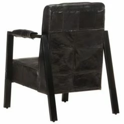 VidaXL Fauteuil 60x80x87 cm Noir Cuir de chèvre véritable -Fauteuils Soldes image 3 325148