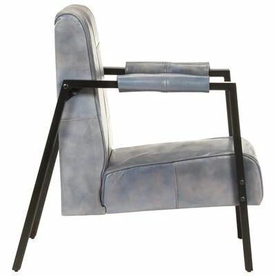 VidaXL Fauteuil 60x80x87 cm Gris Cuir de chèvre véritable 5 VidaXL Fauteuil 60x80x87 cm Gris Cuir de chèvre véritable – Image 3