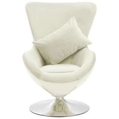 VidaXL Fauteuil pivotant en forme d’œuf avec coussin Crème Velours 5 VidaXL Fauteuil pivotant en forme d’œuf avec coussin Crème Velours – Image 3