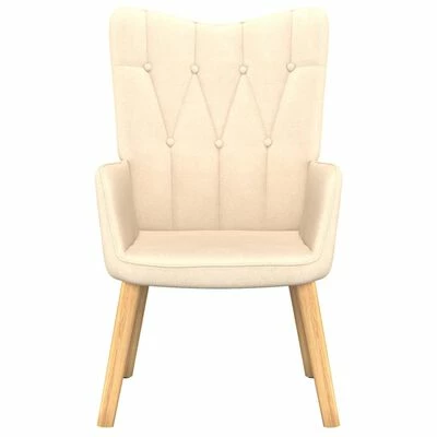 VidaXL Chaise de relaxation avec tabouret Crème Tissu 5 VidaXL Chaise de relaxation avec tabouret Crème Tissu – Image 3