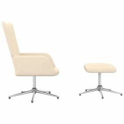 VidaXL Chaise de relaxation avec tabouret Crème Tissu -Fauteuils Soldes image 3 327602
