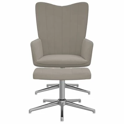 VidaXL Chaise de relaxation avec repose-pied Gris clair Velours 5 VidaXL Chaise de relaxation avec repose-pied Gris clair Velours – Image 3