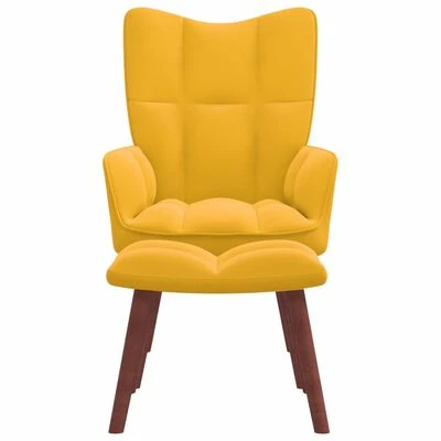 VidaXL Chaise de relaxation avec repose-pied Jaune moutarde Velours 5 VidaXL Chaise de relaxation avec repose-pied Jaune moutarde Velours – Image 3
