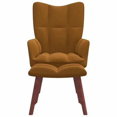 VidaXL Chaise de relaxation avec repose-pied Marron Velours 5 VidaXL Chaise de relaxation avec repose-pied Marron Velours – Image 3