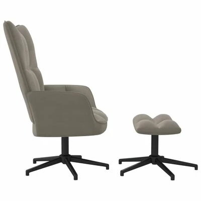 VidaXL Chaise de relaxation avec repose-pied Gris clair Velours 5 VidaXL Chaise de relaxation avec repose-pied Gris clair Velours – Image 3