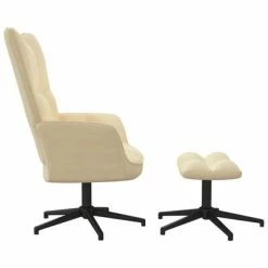 VidaXL Chaise de relaxation avec repose-pied Blanc crème Velours -Fauteuils Soldes image 3 328115