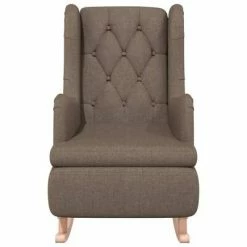 VidaXL Fauteuil avec pieds à bascule en bois d'hévéa Taupe Tissu -Fauteuils Soldes image 3 329413
