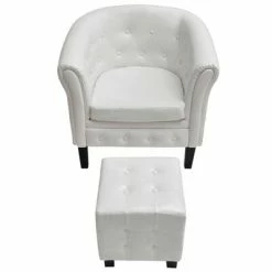 VidaXL Fauteuil avec repose-pied Blanc Similicuir -Fauteuils Soldes image 3 60711