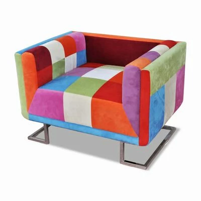 VidaXL Fauteuil cube avec design de patchwork Chrome Tissu 6 VidaXL Fauteuil cube avec design de patchwork Chrome Tissu – Image 4