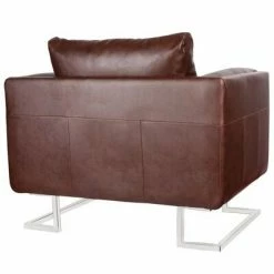 VidaXL Fauteuil cube avec pieds chromés Marron Similicuir -Fauteuils Soldes image 4 240896