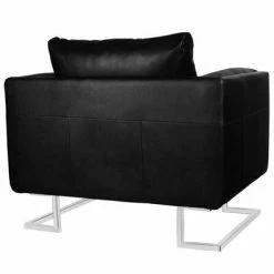 VidaXL Fauteuil cube avec pieds chromés Noir Similicuir -Fauteuils Soldes image 4 241004