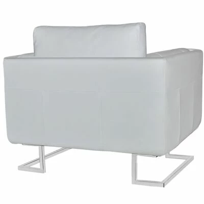 VidaXL Fauteuil cube avec pieds chromés Blanc Similicuir 6 VidaXL Fauteuil cube avec pieds chromés Blanc Similicuir – Image 4