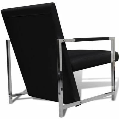 VidaXL Fauteuil avec pieds chromés Noir Similicuir 6 VidaXL Fauteuil avec pieds chromés Noir Similicuir – Image 4