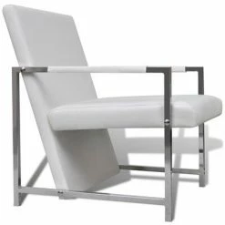 VidaXL Fauteuil avec pieds chromés Blanc Similicuir -Fauteuils Soldes image 4 241007