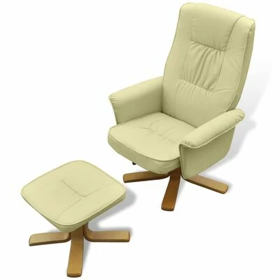 VidaXL Fauteuil avec repose-pied Blanc crème Similicuir 6 VidaXL Fauteuil avec repose-pied Blanc crème Similicuir – Image 4