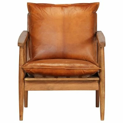 VidaXL Fauteuil Marron Cuir véritable avec bois d'acacia 5 VidaXL Fauteuil Marron Cuir véritable avec bois d'acacia – Image 4