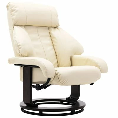 VidaXL Fauteuil TV avec repose-pied Blanc crème Similicuir 6 VidaXL Fauteuil TV avec repose-pied Blanc crème Similicuir – Image 4