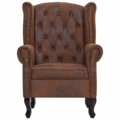 VidaXL Fauteuil Chesterfield et repose-pieds Marron Similicuir daim -Fauteuils Soldes image 4 281277