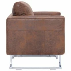 VidaXL Fauteuil cube Marron Similicuir daim -Fauteuils Soldes image 4 282153