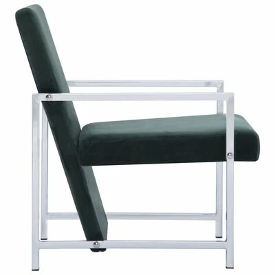 VidaXL Fauteuil avec pieds en chrome Vert foncé Velours 6 VidaXL Fauteuil avec pieds en chrome Vert foncé Velours – Image 4