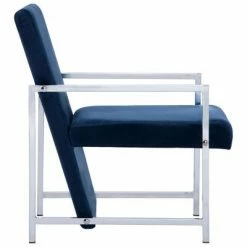 VidaXL Fauteuil avec pieds en chrome Bleu Velours 11 VidaXL Fauteuil avec pieds en chrome Bleu Velours -Fauteuils Soldes image 4 282160