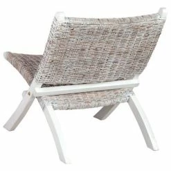 VidaXL Chaise de relaxation Blanc Rotin naturel kubu et bois d'acajou -Fauteuils Soldes image 4 285800