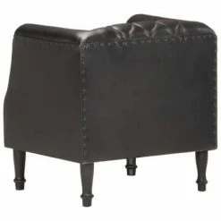 VidaXL Fauteuil Noir Cuir véritable de chèvre -Fauteuils Soldes image 4 286617