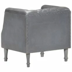 VidaXL Fauteuil Gris Cuir véritable de chèvre 11 VidaXL Fauteuil Gris Cuir véritable de chèvre -Fauteuils Soldes image 4 286618