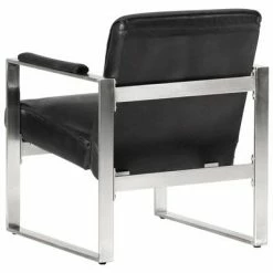 VidaXL Fauteuil tube Noir 60x73x77 cm Cuir véritable -Fauteuils Soldes image 4 286947