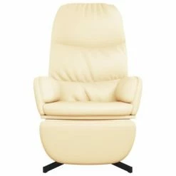 VidaXL Chaise de relaxation avec tabouret Blanc crème Similicuir -Fauteuils Soldes image 4 3097416