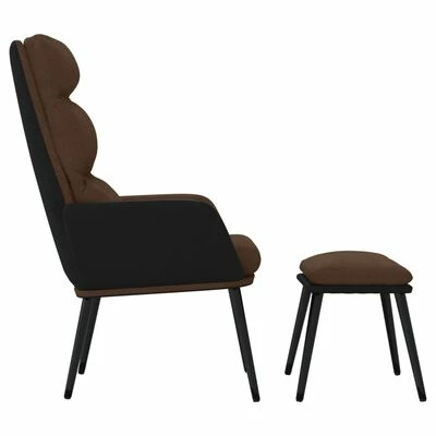 VidaXL Chaise de relaxation avec tabouret Marron Tissu et similicuir 6 VidaXL Chaise de relaxation avec tabouret Marron Tissu et similicuir – Image 4