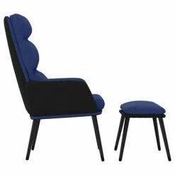 VidaXL Chaise de relaxation avec tabouret Bleu Tissu et similicuir 11 VidaXL Chaise de relaxation avec tabouret Bleu Tissu et similicuir -Fauteuils Soldes image 4 3097510