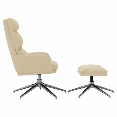 VidaXL Chaise de relaxation avec tabouret Crème Tissu 6 VidaXL Chaise de relaxation avec tabouret Crème Tissu – Image 4