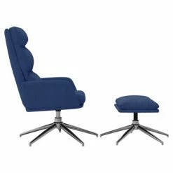 VidaXL Chaise de relaxation avec tabouret Bleu Tissu -Fauteuils Soldes image 4 3097517