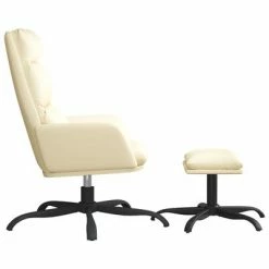 VidaXL Chaise de relaxation avec tabouret Crème Similicuir -Fauteuils Soldes image 4 3097536
