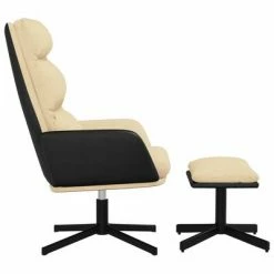 VidaXL Chaise de relaxation avec tabouret Crème Tissu -Fauteuils Soldes image 4 3097551