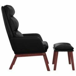 VidaXL Chaise de relaxation et tabouret Noir Cuir véritable similicuir -Fauteuils Soldes image 4 3097574