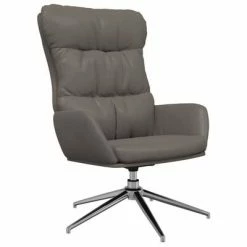 VidaXL Chaise de relaxation et tabouret Gris Cuir véritable/similicuir -Fauteuils Soldes image 4 3097579