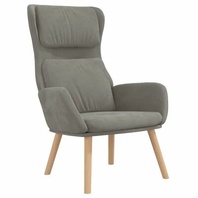 VidaXL Chaise de relaxation avec tabouret Gris clair Velours 6 VidaXL Chaise de relaxation avec tabouret Gris clair Velours – Image 4