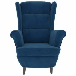 VidaXL Fauteuil à oreilles avec tabouret Bleu Velours -Fauteuils Soldes image 4 3115930