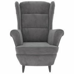 VidaXL Fauteuil à oreilles avec tabouret Gris clair Velours -Fauteuils Soldes image 4 3115931
