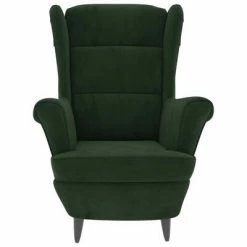 VidaXL Fauteuil à oreilles avec tabouret Vert foncé Velours -Fauteuils Soldes image 4 3115933