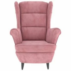 VidaXL Fauteuil à oreilles avec tabouret Rose Velours 11 VidaXL Fauteuil à oreilles avec tabouret Rose Velours -Fauteuils Soldes image 4 3115935