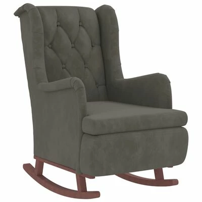 VidaXL Fauteuil avec pieds à bascule et tabouret Gris foncé Velours 6 VidaXL Fauteuil avec pieds à bascule et tabouret Gris foncé Velours – Image 4