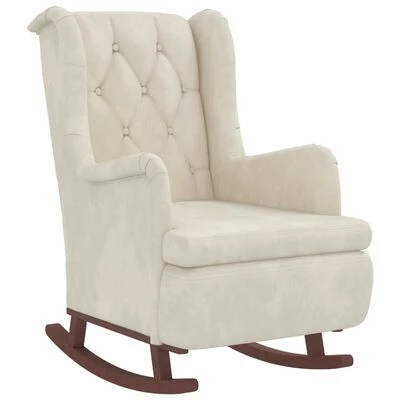 VidaXL Fauteuil avec pieds à bascule et tabouret Crème Velours 6 VidaXL Fauteuil avec pieds à bascule et tabouret Crème Velours – Image 4