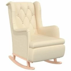VidaXL Fauteuil avec pieds à bascule et tabouret Crème Tissu -Fauteuils Soldes image 4 3121281